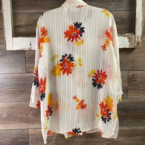 LIZ CLAIBORNE LIZSPORT Floral Sheer 3/4 Sleeve Button Up Blouse Size Large - Picture 5 of 9